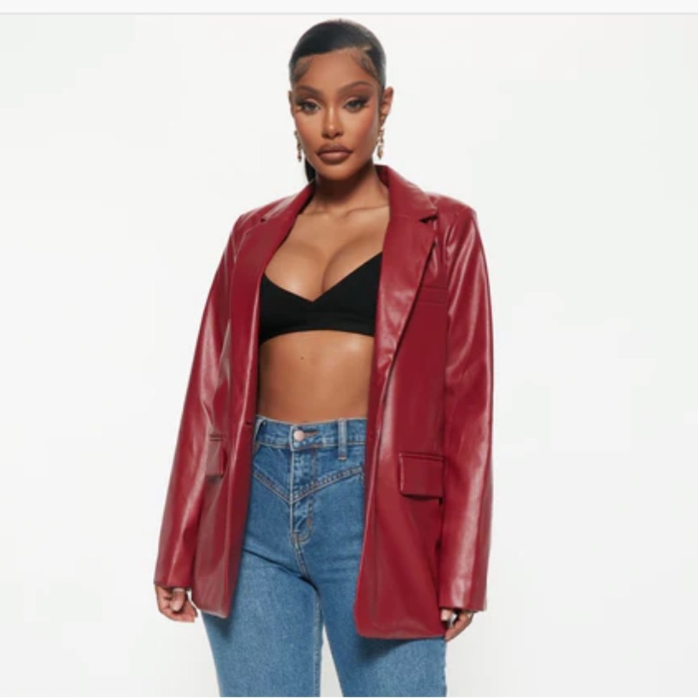 Fashion Nova Burgundy Faux Leather Blazer